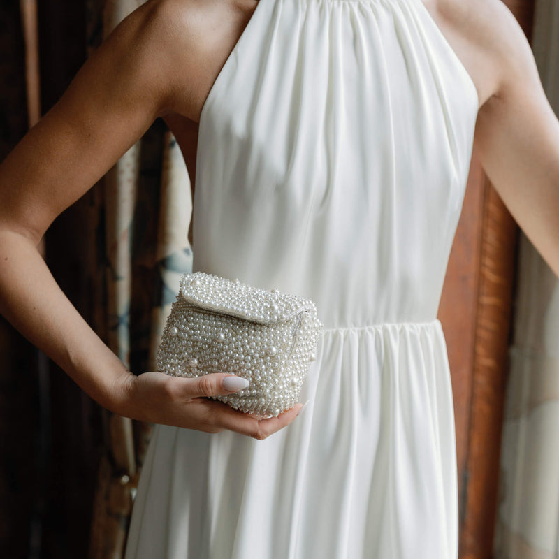 All over pearl beaded mini bag