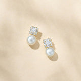 Allude square zirconia pearl earrings and pendant set (gold)