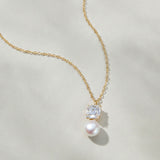 Allude square zirconia pearl earrings and pendant set (gold)