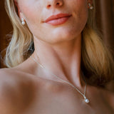 Allude square zirconia and pearl pendant necklace (silver)