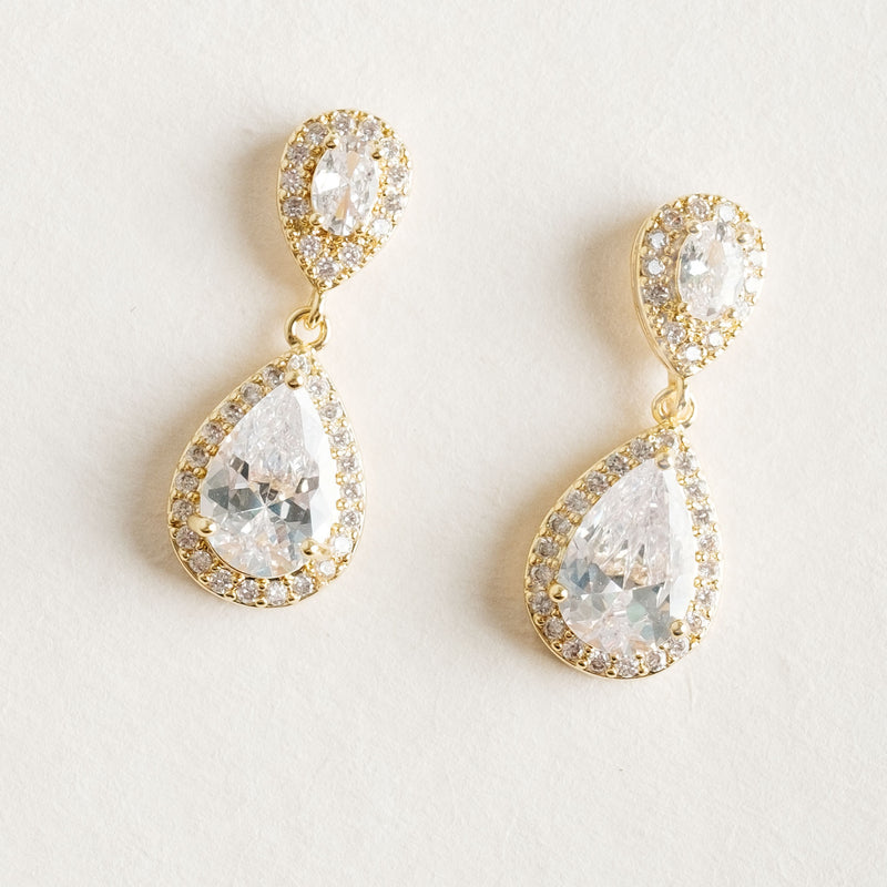 18k gold plated teardrop cubic zirconia earrings Alma gold