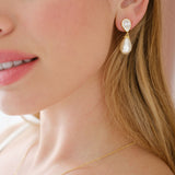 Ambrosia CZ and teardrop pearl earrings (gold) - Liberty in Love