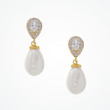 Ambrosia CZ and teardrop pearl earrings (gold) - Liberty in Love