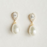 Ambrosia CZ and teardrop pearl earrings (gold) - Liberty in Love