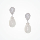Ambrosia CZ and teardrop pearl earrings (silver) - Liberty in Love
