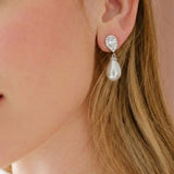 Ambrosia CZ and teardrop pearl earrings (silver)