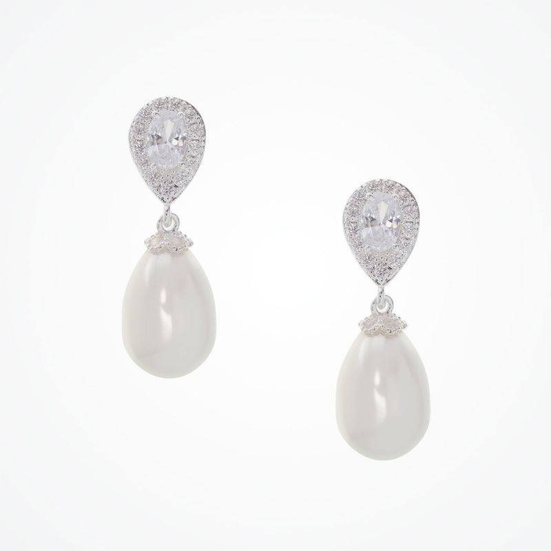 Ambrosia CZ and teardrop pearl earrings (silver) - Liberty in Love