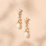 Angelica CZ floral teardrop pearl earrings (gold) - Liberty in Love
