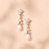 Angelica CZ floral teardrop pearl earrings (silver) - Liberty in Love