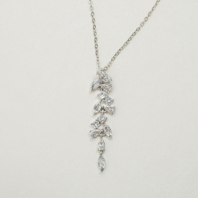 Araminta leaf drop crystal pendant necklace (silver) - Liberty in Love