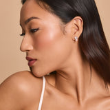 Arden emerald-cut crystal & pearl stud earrings (silver)