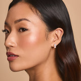 Arden emerald-cut crystal & pearl stud earrings (gold)
