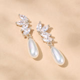 Ashbourne crystal cluster pearl drop earrings (silver) - Liberty in Love