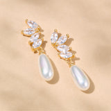 Ashbourne crystal cluster pearl drop earrings (gold) - Liberty in Love