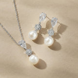 Avery III pear crystal pearl bridal jewellery set (silver)