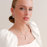 Avery crystal and pearl drop earrings (rhodium, silver)