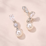 Avery crystal and pearl drop earrings (clip-on) (silver)