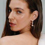 Avery halo crystal and pearl drop earrings  (silver plated, light silver)
