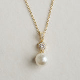 Avery pave crystal pearl pendant necklace (gold)