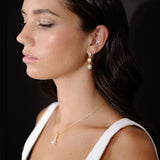 Avery halo crystal and pearl drop earrings (gold)
