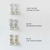 Avery crystal and pearl drop earrings (rhodium, silver)