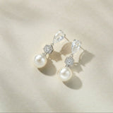 Avery crystal and pearl drop earrings (rhodium, silver)