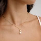 Avery pave crystal pearl pendant necklace (gold)