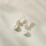 Avery crystal and pearl drop earrings (clip-on) - Liberty in Love