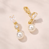 Avery crystal and pearl drop earrings (clip-on) (gold)