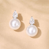 Azora pear zirconia and pearl earrings (silver)