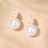 Azora pear zirconia and pearl earrings (gold)