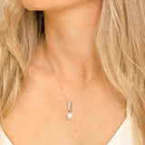 Berwick zirconia and pearl pendant necklace (silver)