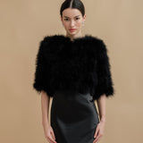 Black cropped feather bridal jacket - Liberty in Love