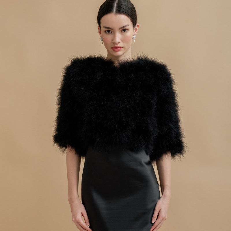 Black cropped feather bridal jacket - Liberty in Love