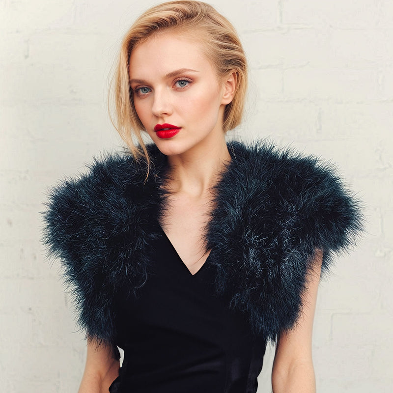 Black Faux Fur Bolero Jacket Wedding 100% Real Pictures Black