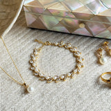 Boston crystal and pearl leaves bracelet (gold) - Liberty in Love