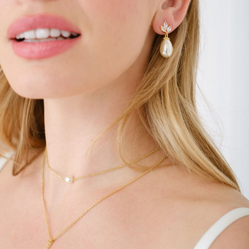 Capri CZ and teardrop pearl earrings (gold) - Liberty in Love