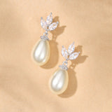 Capri CZ and teardrop pearl earrings (silver)