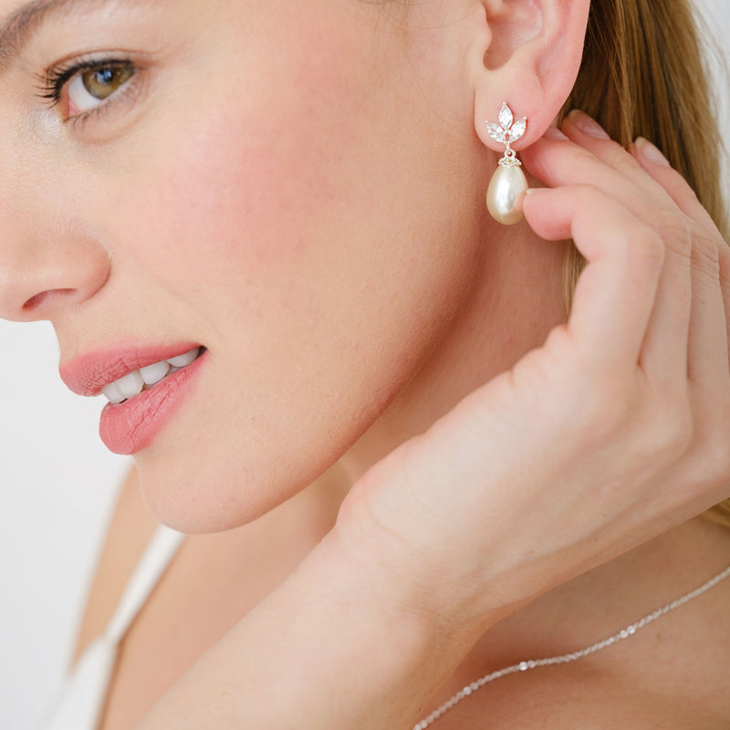 Capri CZ and teardrop pearl earrings (silver) - Liberty in Love