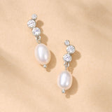 Cascade zirconia and pearl drop earrings (silver)