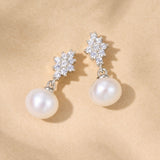 Celeste starburst zirconia and pearl drop earrings (silver)
