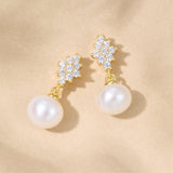 Celeste starburst zirconia and pearl drop earrings (gold)