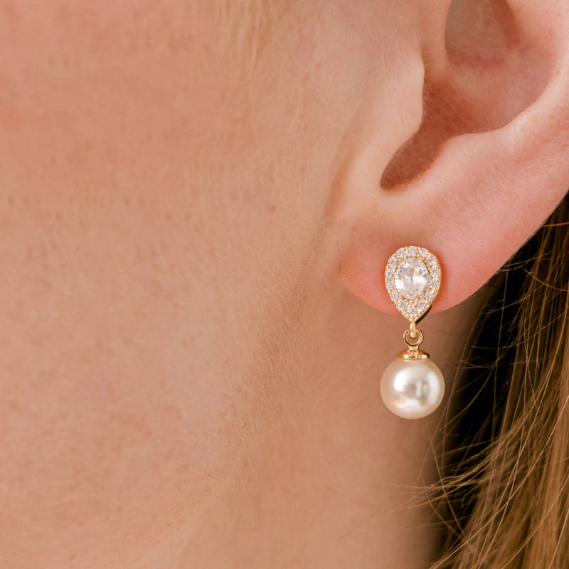 Coco pearl drop earrings and necklace set (gold) - Liberty in Love