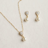 Coco pearl drop earrings and necklace set (gold) - Liberty in Love