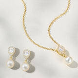 Coco pearl drop earrings and necklace set (gold)