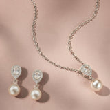Coco pearl drop earrings and necklace set (silver)