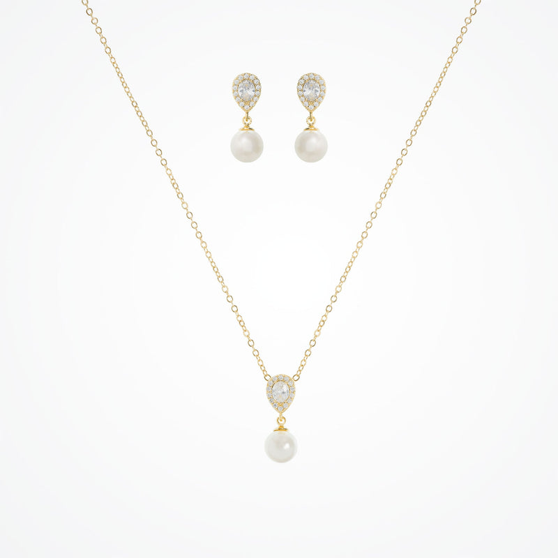 Coco pearl drop earrings and necklace set (gold) - Liberty in Love