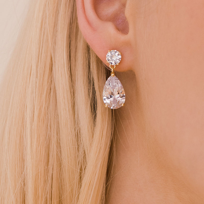 Uloveido Orecchini A Goccia A Forma Di Pera Con Zirconi – Cristallo Incastonato, Ottone Placcato Platino, Per Donna E Ragazza, R446-UK