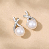 Corinth freshwater pearl and zirconia earrings (silver)