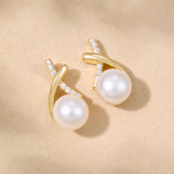 Corinth freshwater pearl and zirconia earrings (gold)